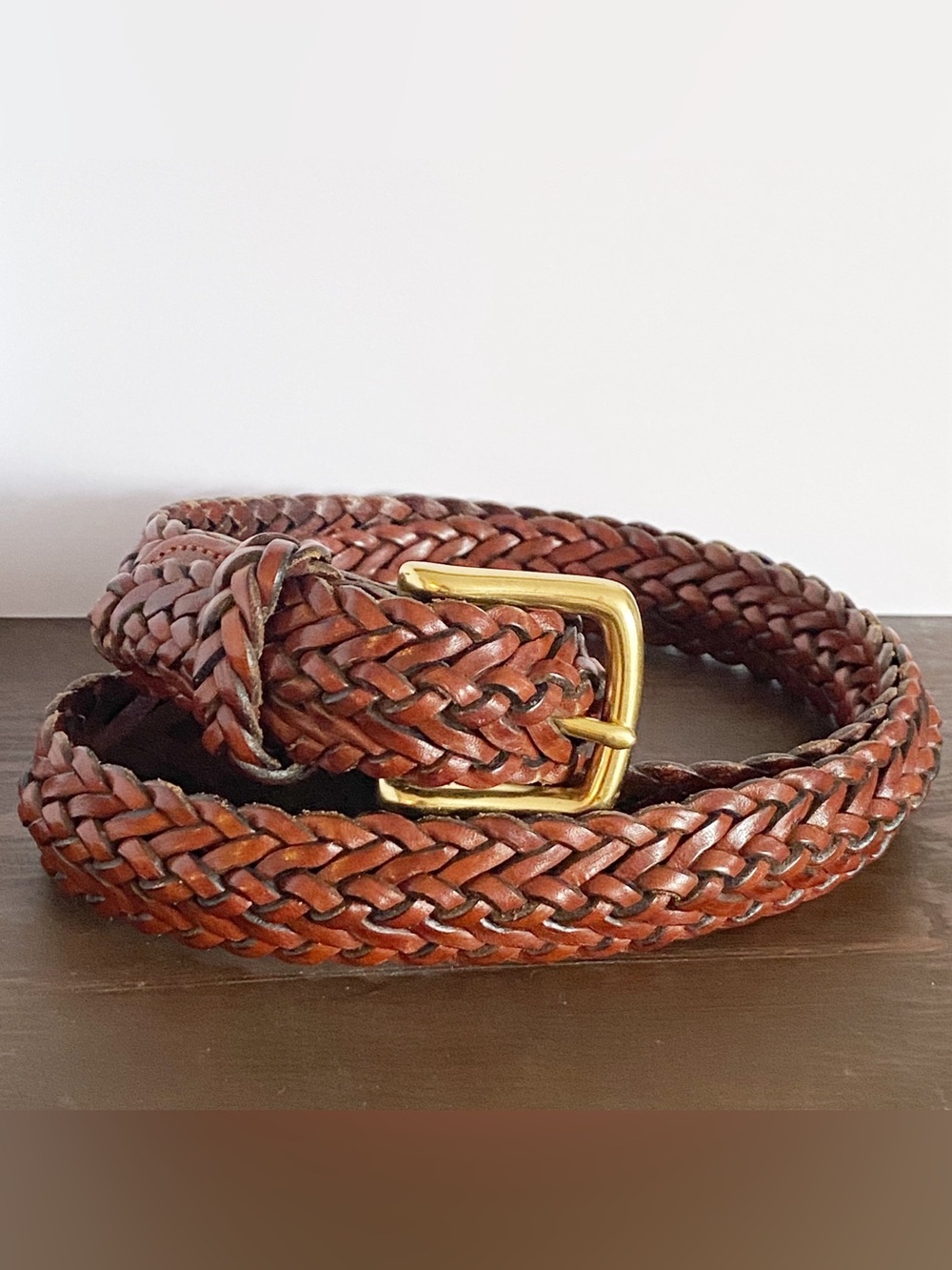 Vintage COACH 3863 Leather Belt Size 40" 110cm Braided Woven Brass Square Ring